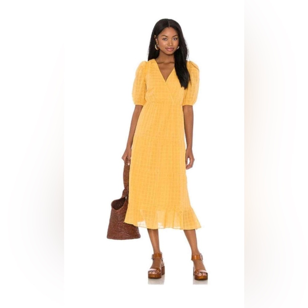 Heartloom Halia Puff Sleeve Midi Dress Mustard Yellow Tiered Dress Large